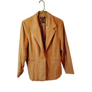 Denim & Co Blazer Women's Size 1X Corduroy Jacket One Button VTG Butterscotch